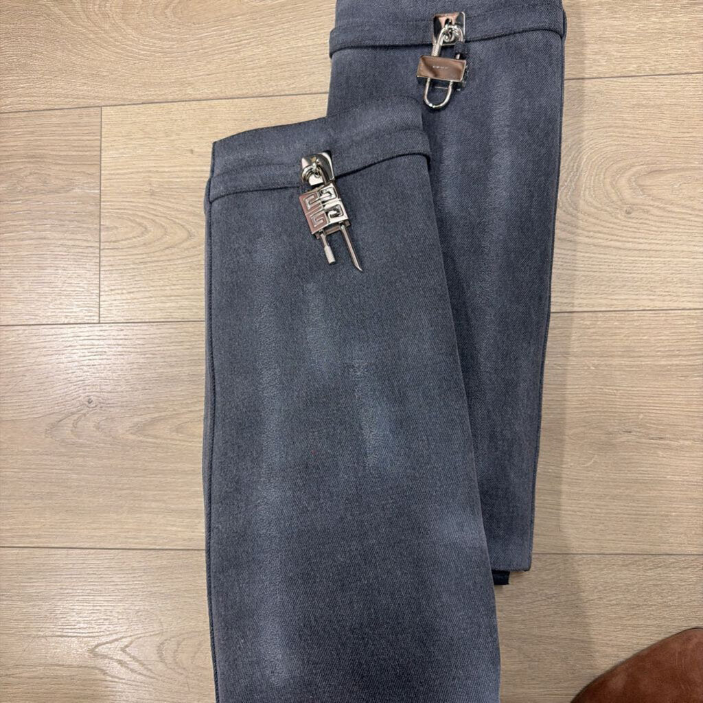 Grey Denim Knee High Boots, 39