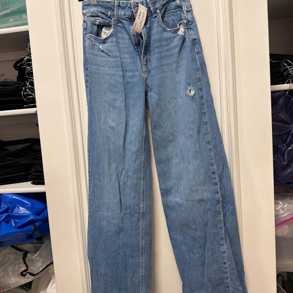 Medium Wash Denim Wide Leg Jean Zip