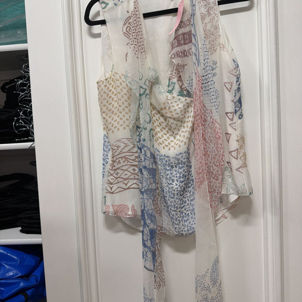 White/Multi Silk Sleeveless Blouse