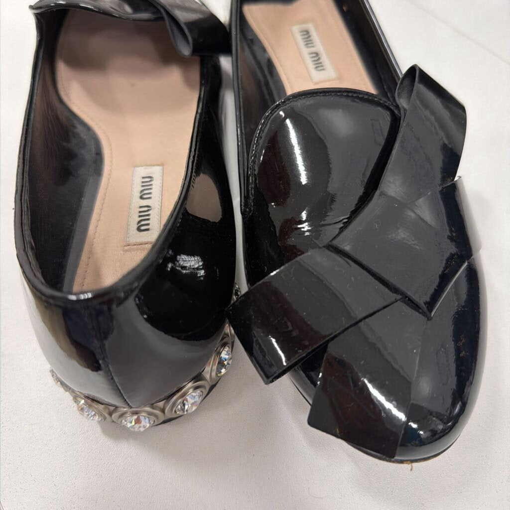 Black Patent Cyrstal Heel Flat, 39