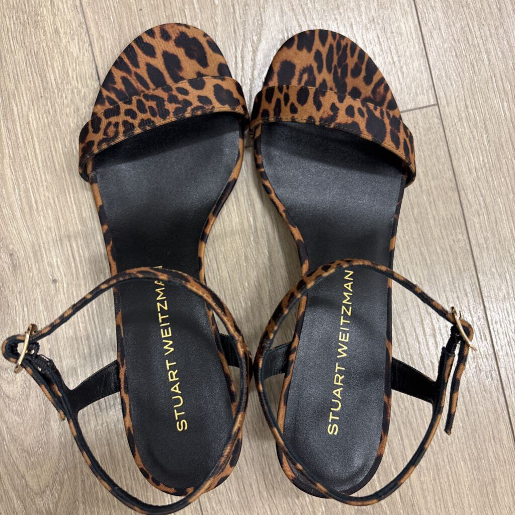 Brown Leopard Satin Ankle Strap Sandal