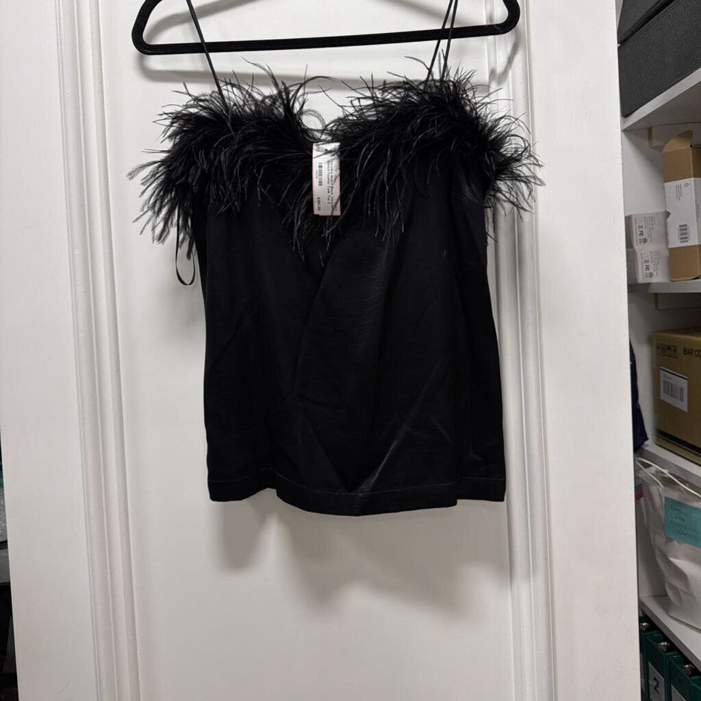 Black Viscose Ostrich Feather Tank Top