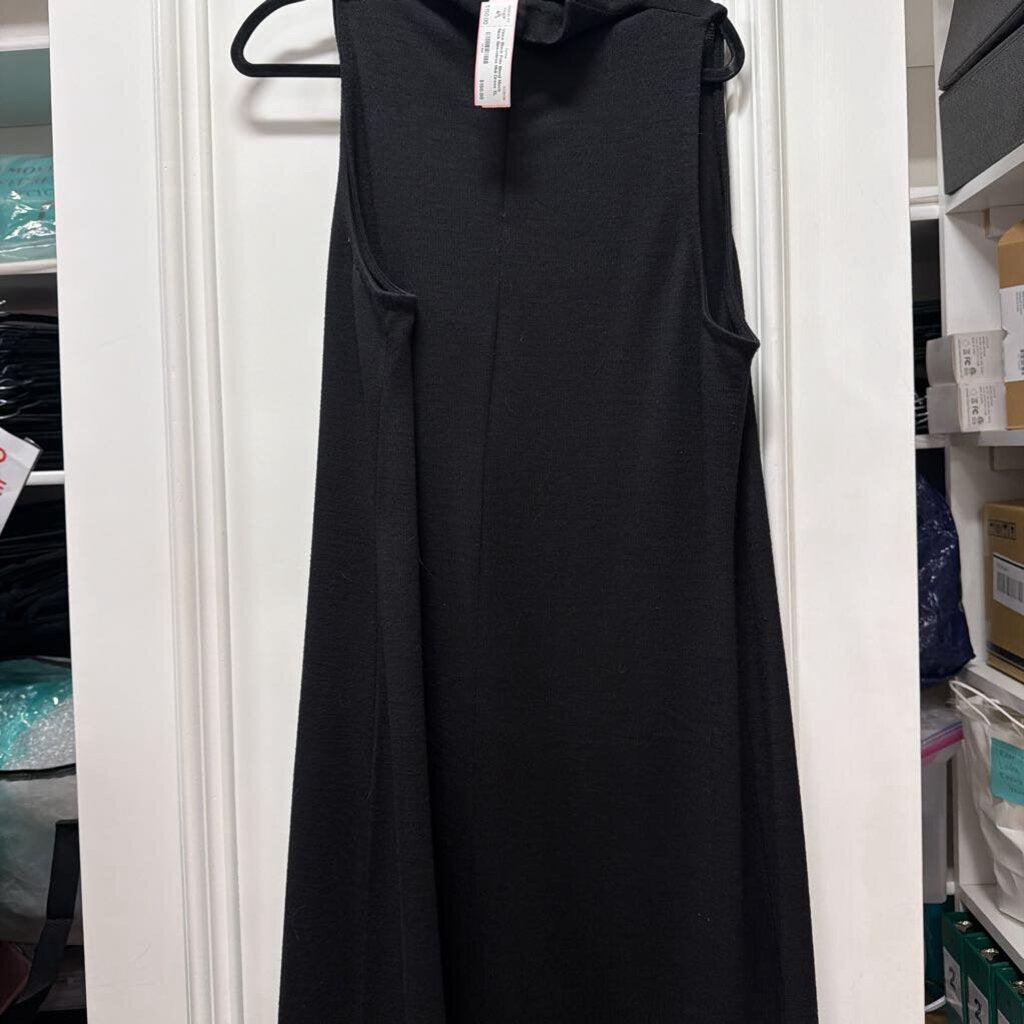 Black Poly Blend Mock Neck Sleeveless Midi Dress