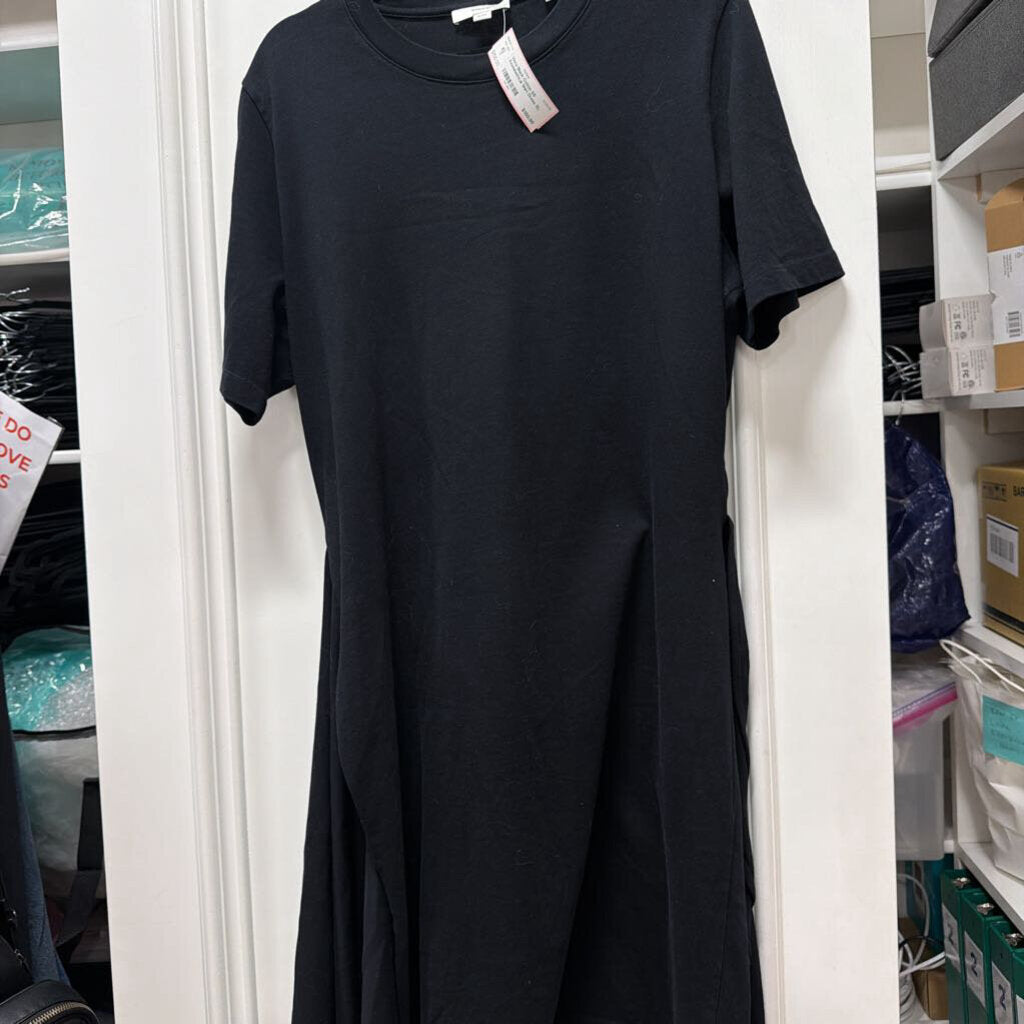 Black Cotton SS Asymmetrical Shirt Dress