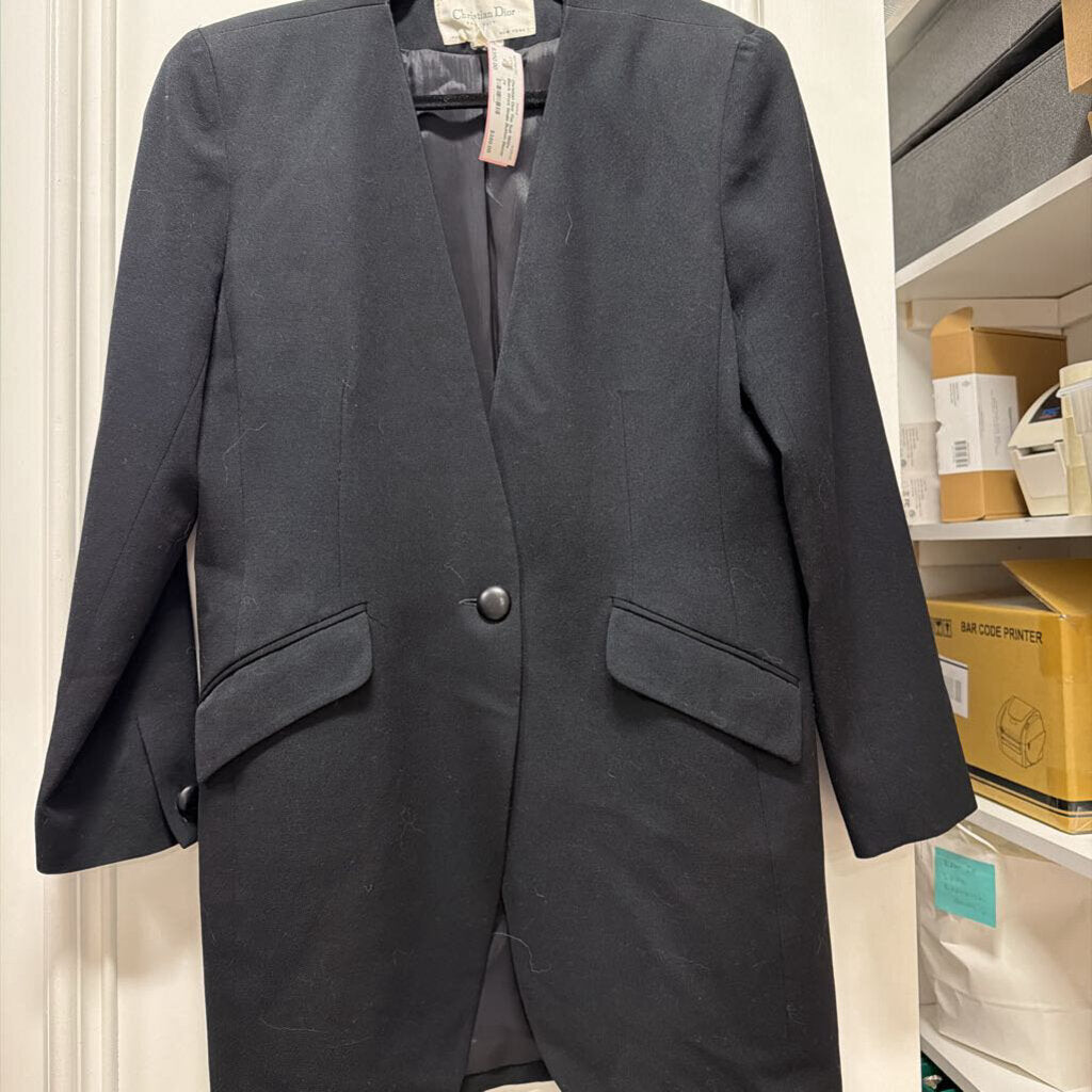 1980s Black Wool Single Button Blazer