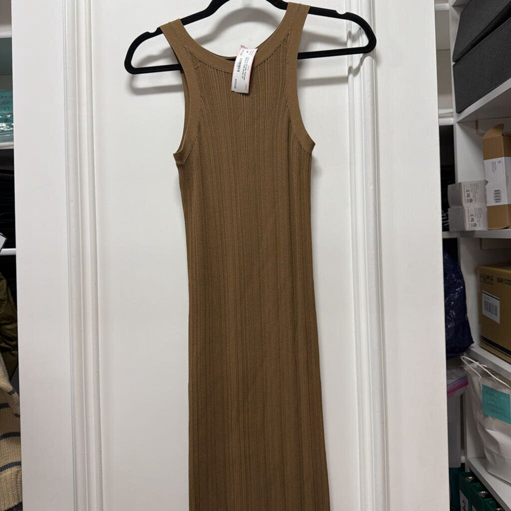 Brown Viscose Ribbed Tank Dress