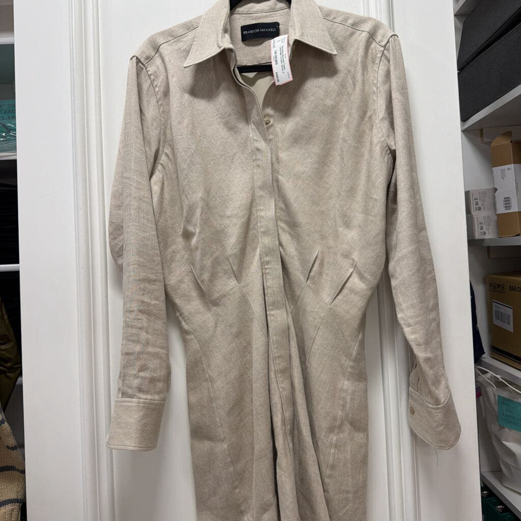 Taupe Linen/Silk LS Shirt Dress