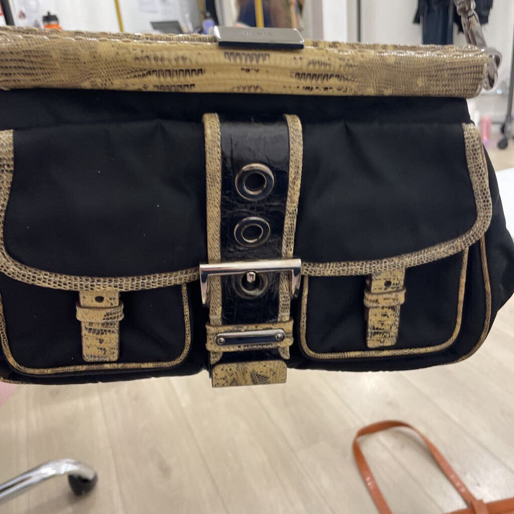 Black Nylon Reptile Embossed Bag