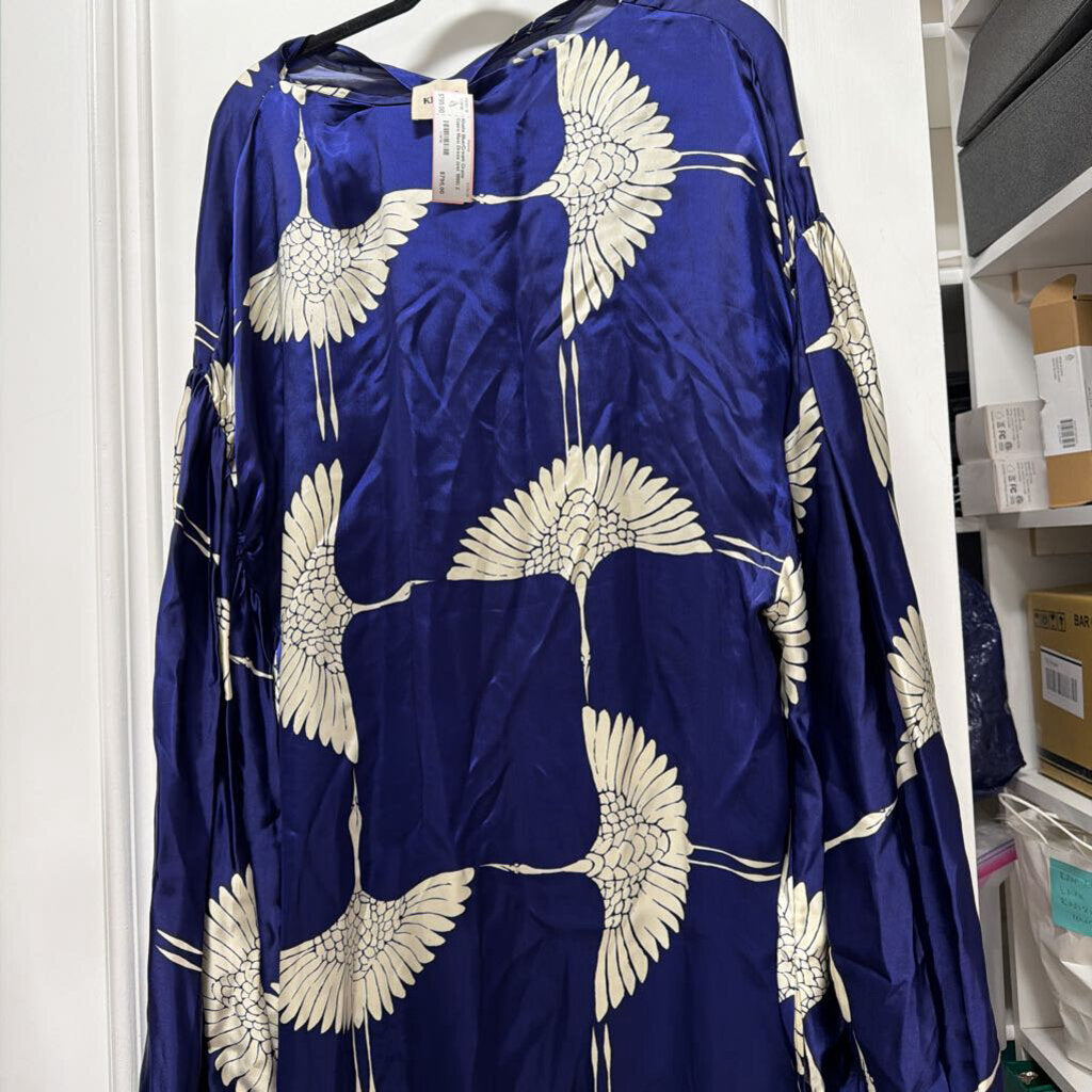 Blue/Cream Crane Cupro Maxi Dress (est 1980)