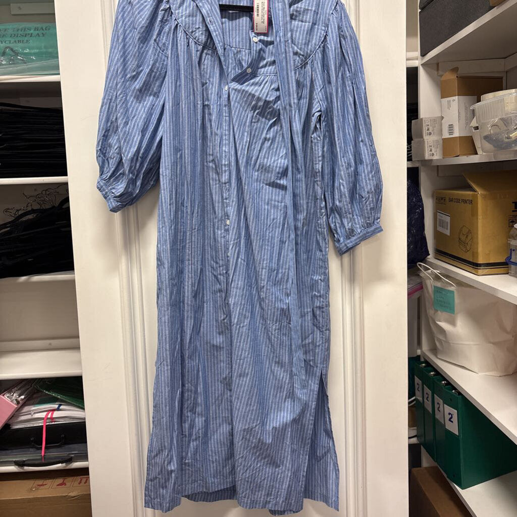 Blue Cotton Stripe Button Down Dress, XS