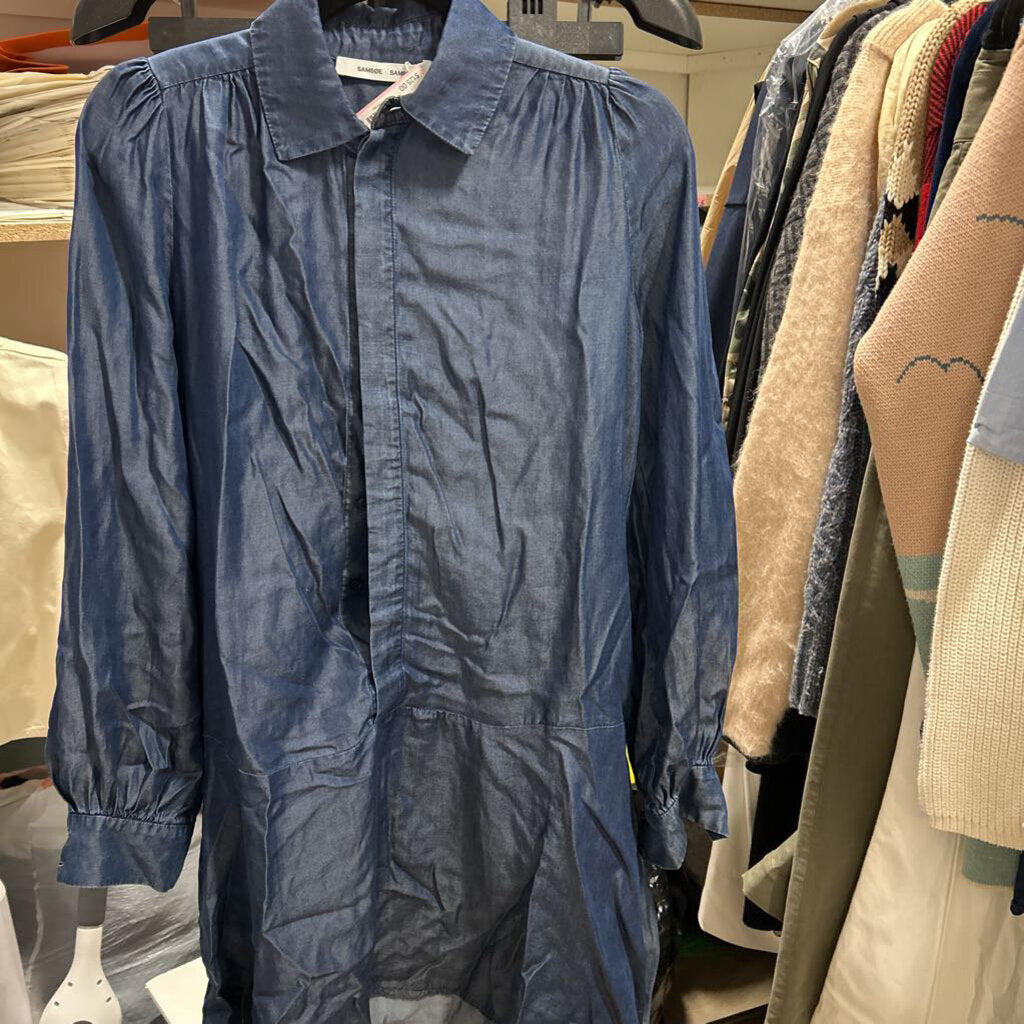 Blue Lyocell LS Mini Shirt Dress (NWT)