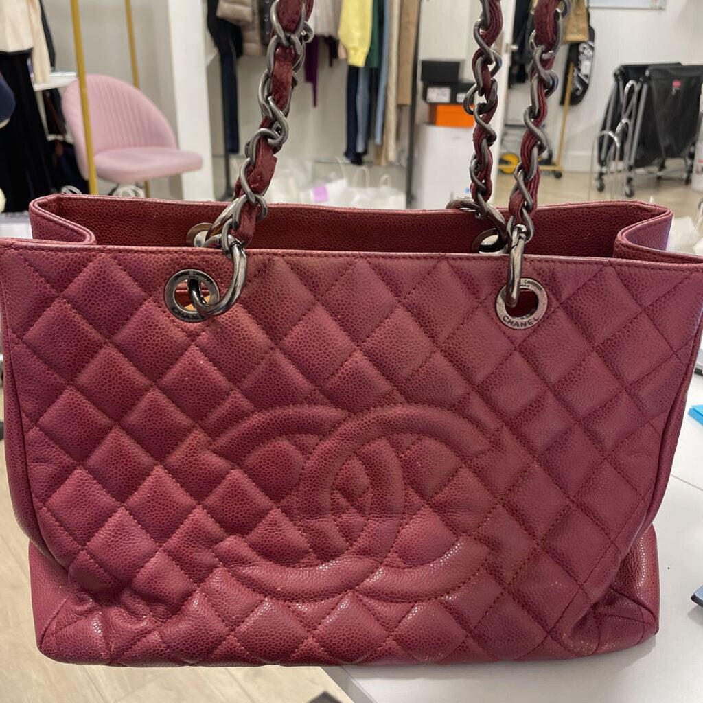 Burgundy Caviar Leather Shopping Tote Silver HW(as is)