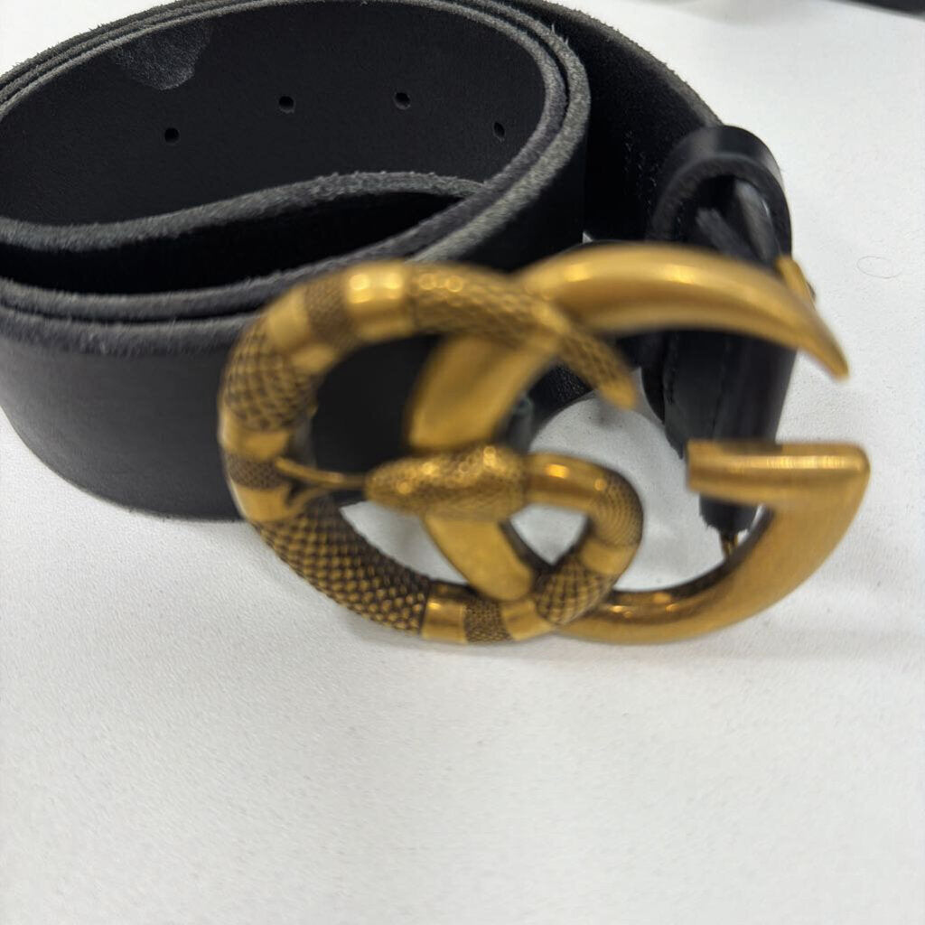 Gucci Black Leather Snake GG Belt, 80