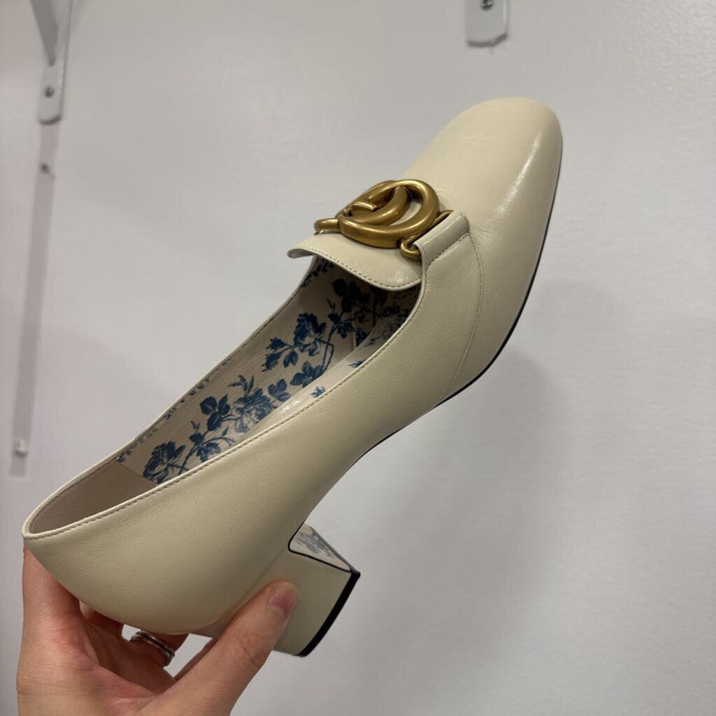 White Leather Heeled Loafers