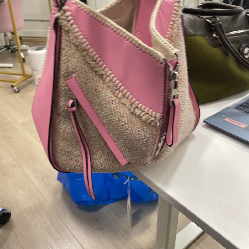 Tweed/Pink Leather Small Hammock Bag