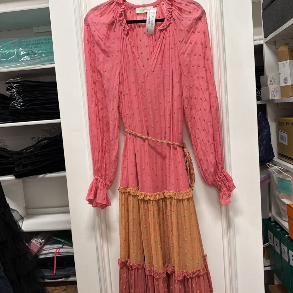 Pink Viscose Dotted Maxi Dress