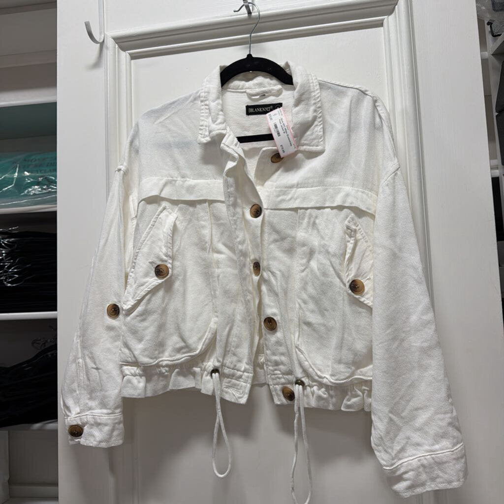 White Drawstring-Waist Jacket