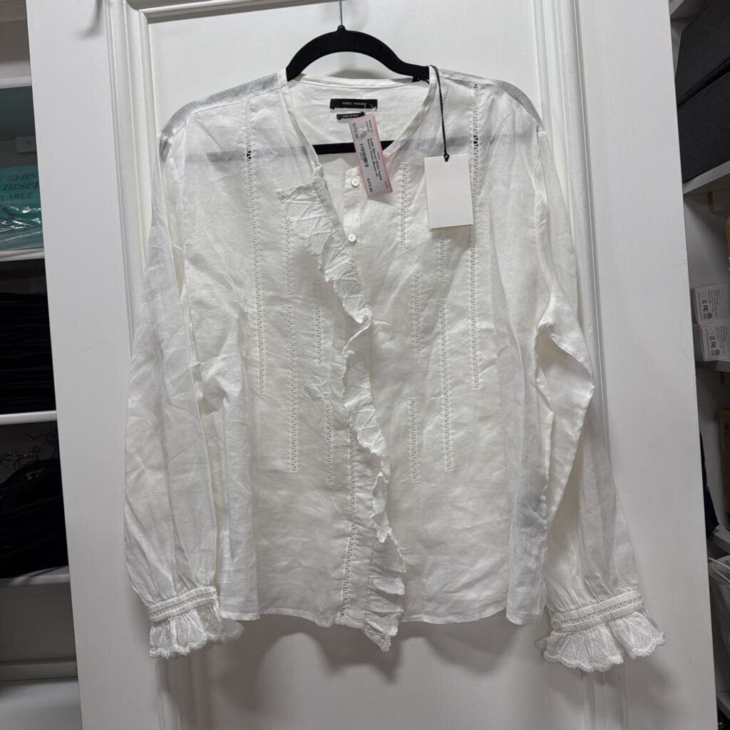 White Ramie Button Down Blouse