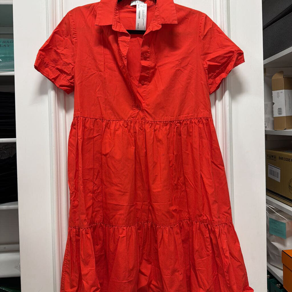 Red Cotton Tiered Dress