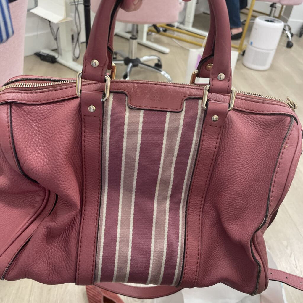 Pink Leather Stripe Boston Bag