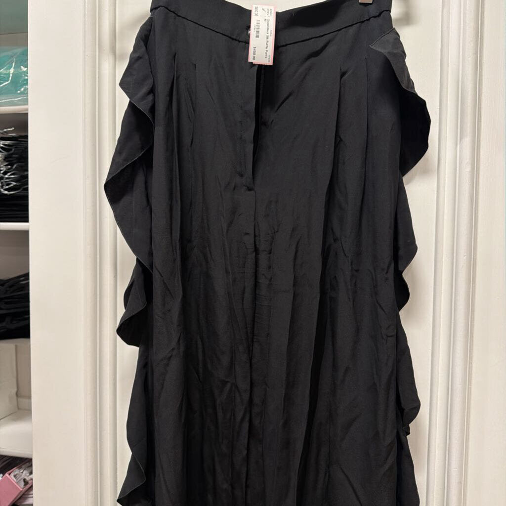 Black Silk Ruffle Pants