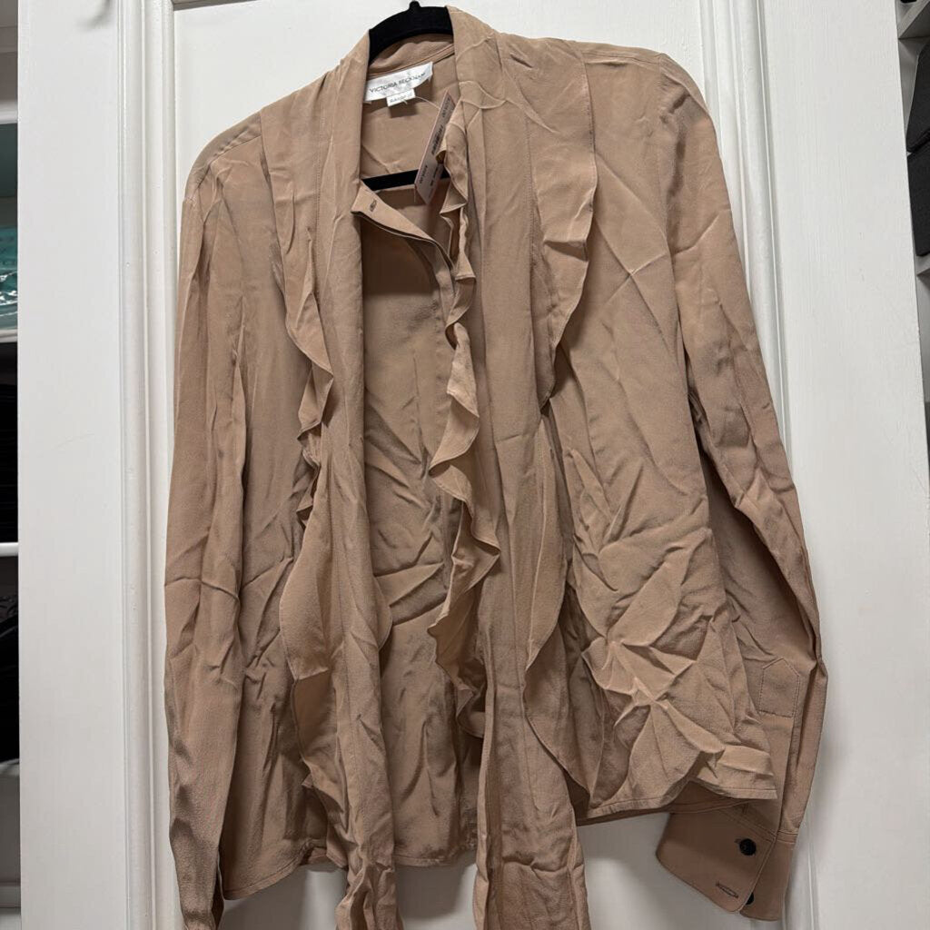 Beige Silk Ruffle Blouse