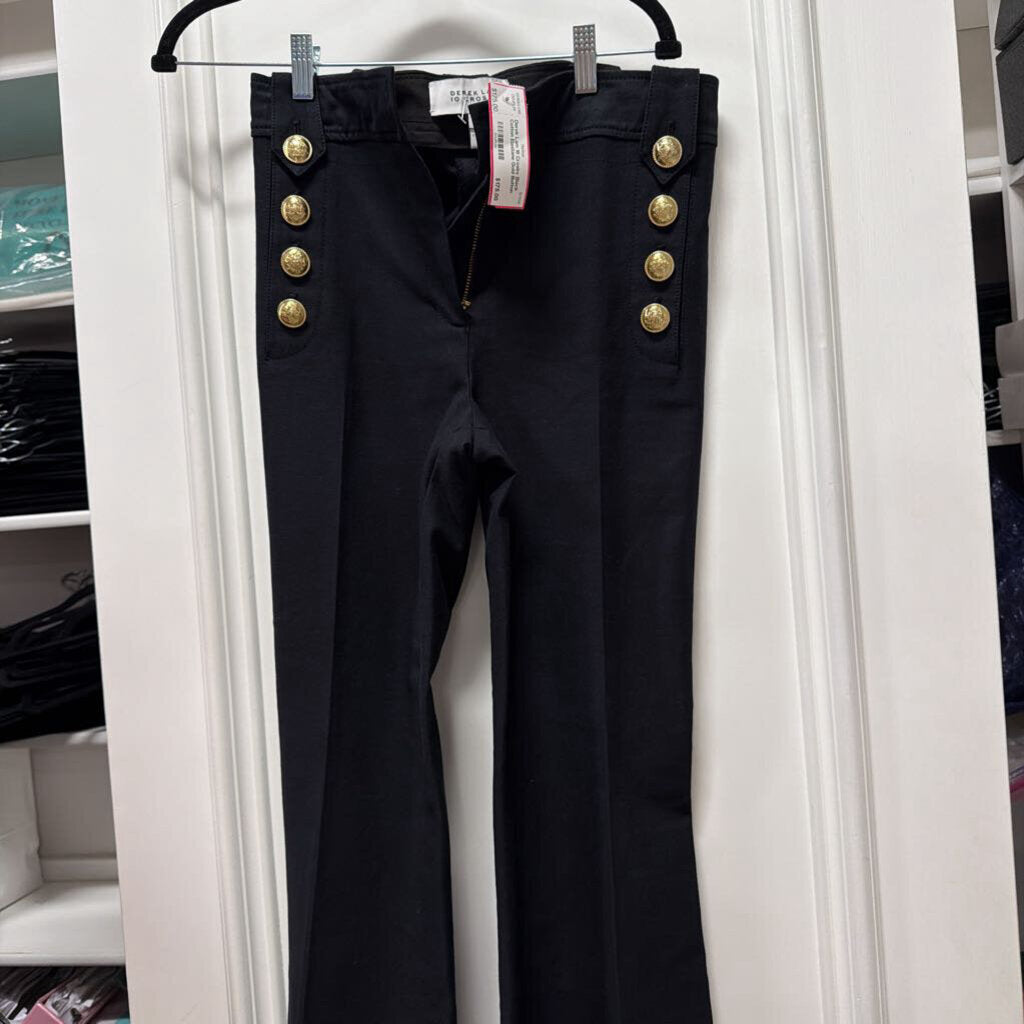Black Cotton Elastane Gold Button Double Pant