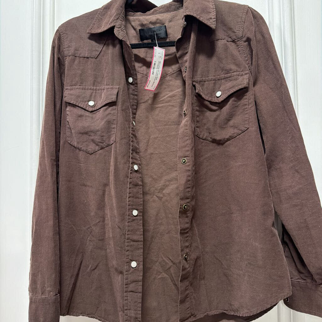 Brown Fine Corduroy Cotton Pearl Button Snap Shirt