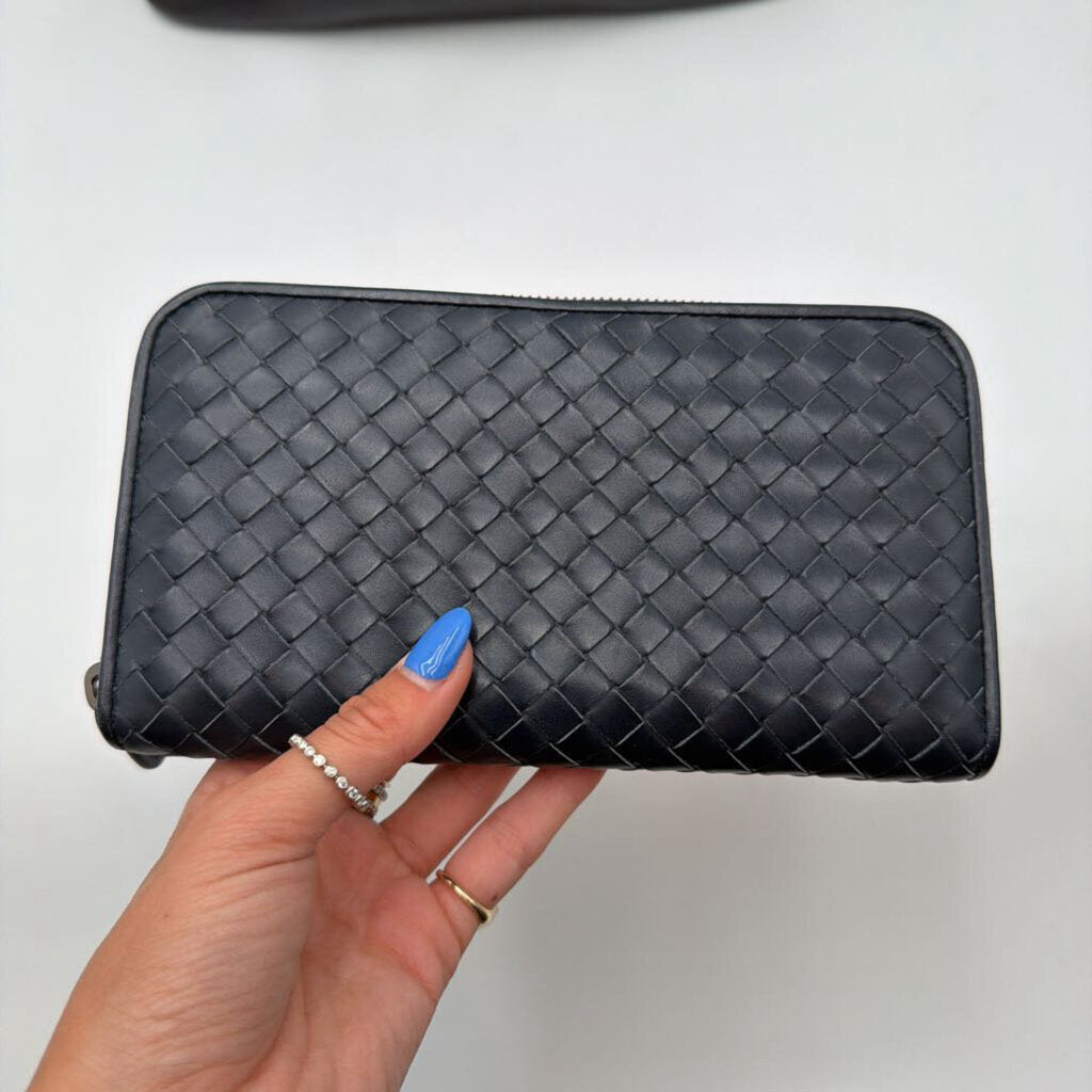Navy Intrecciato Zip Wallet