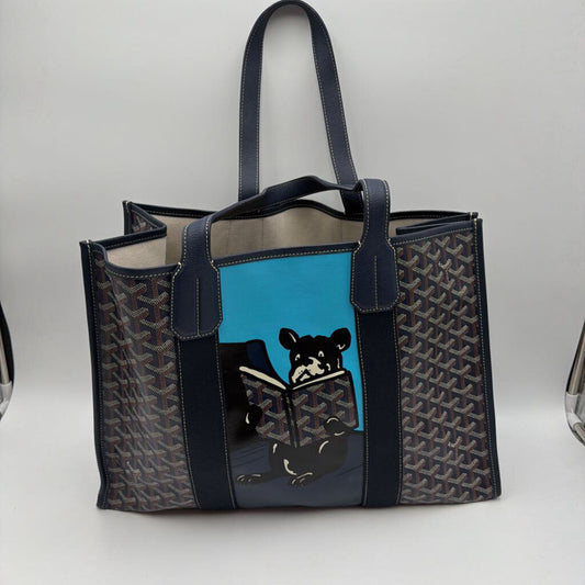 Navy Painted Tote With Doggy