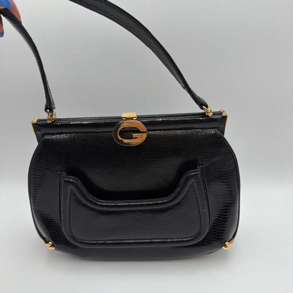 Vintage Black Lizard Shoulder Bag