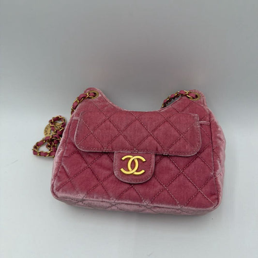 Pink Velvet Chain Shoulder Bag