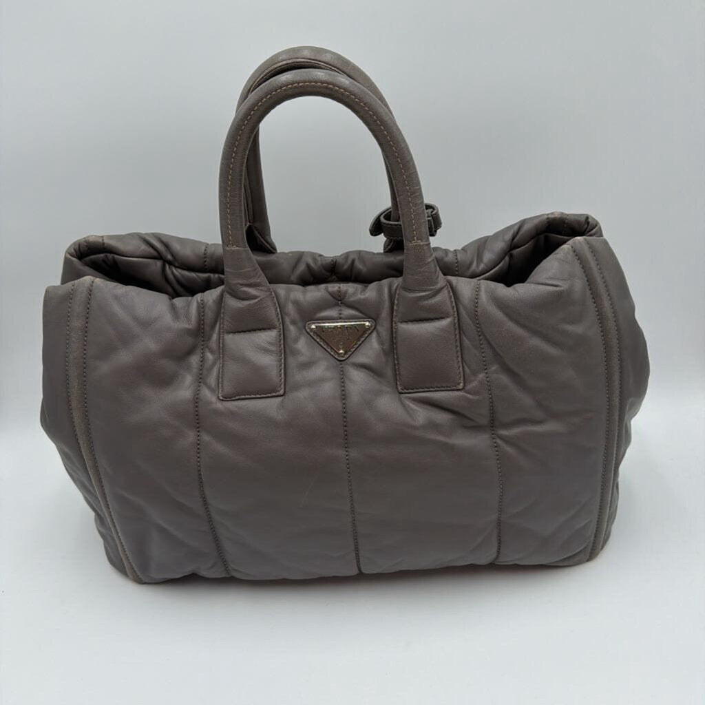 Gray Leather Bowler Bag
