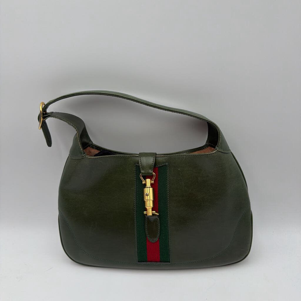 Black Leather Striped Jackie Bag