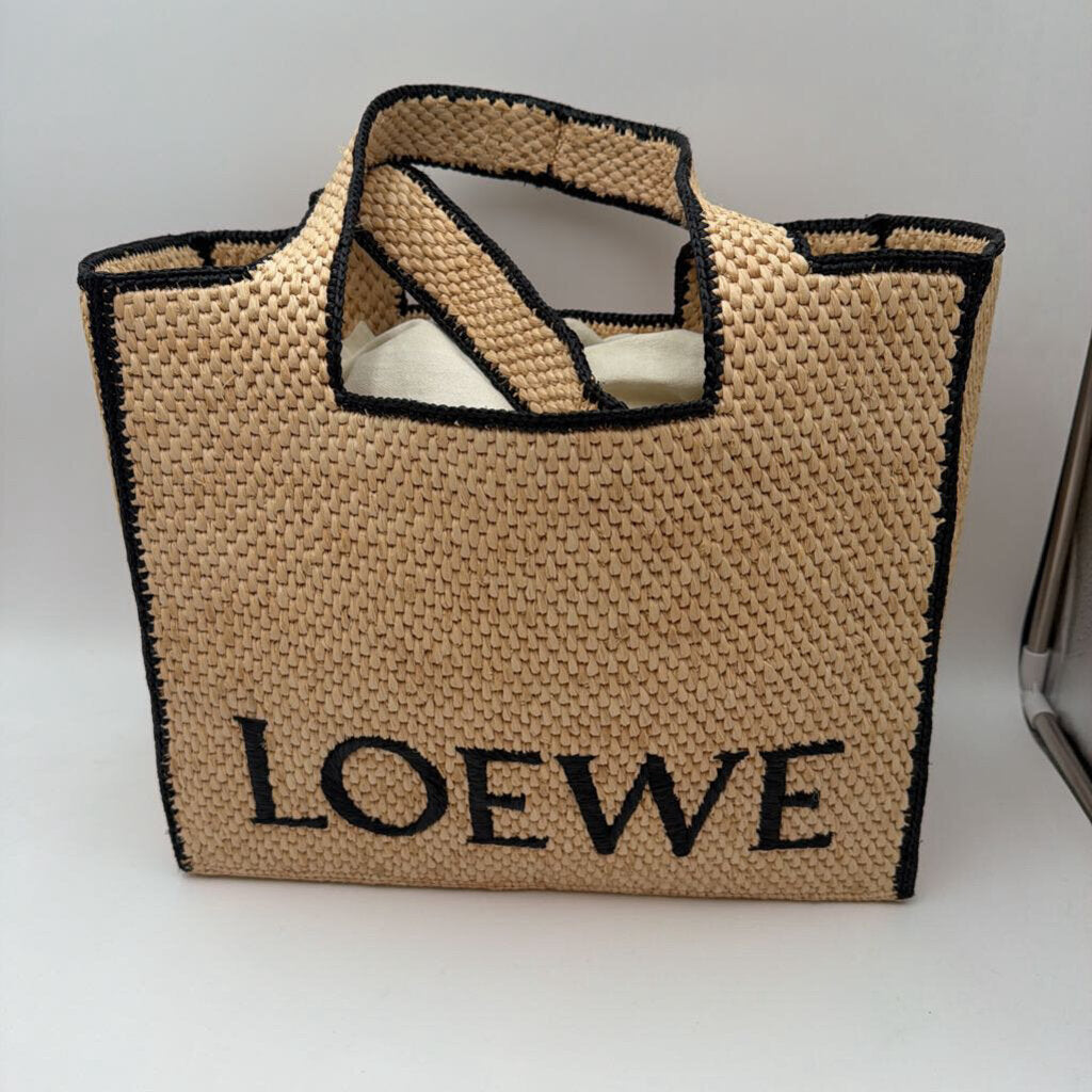Black & Tan Raffia Tote