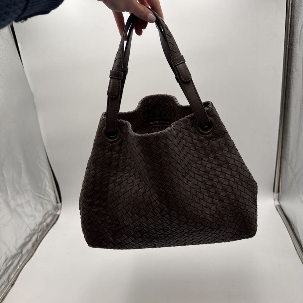 Gray Intrecciato Leather Tote Bag