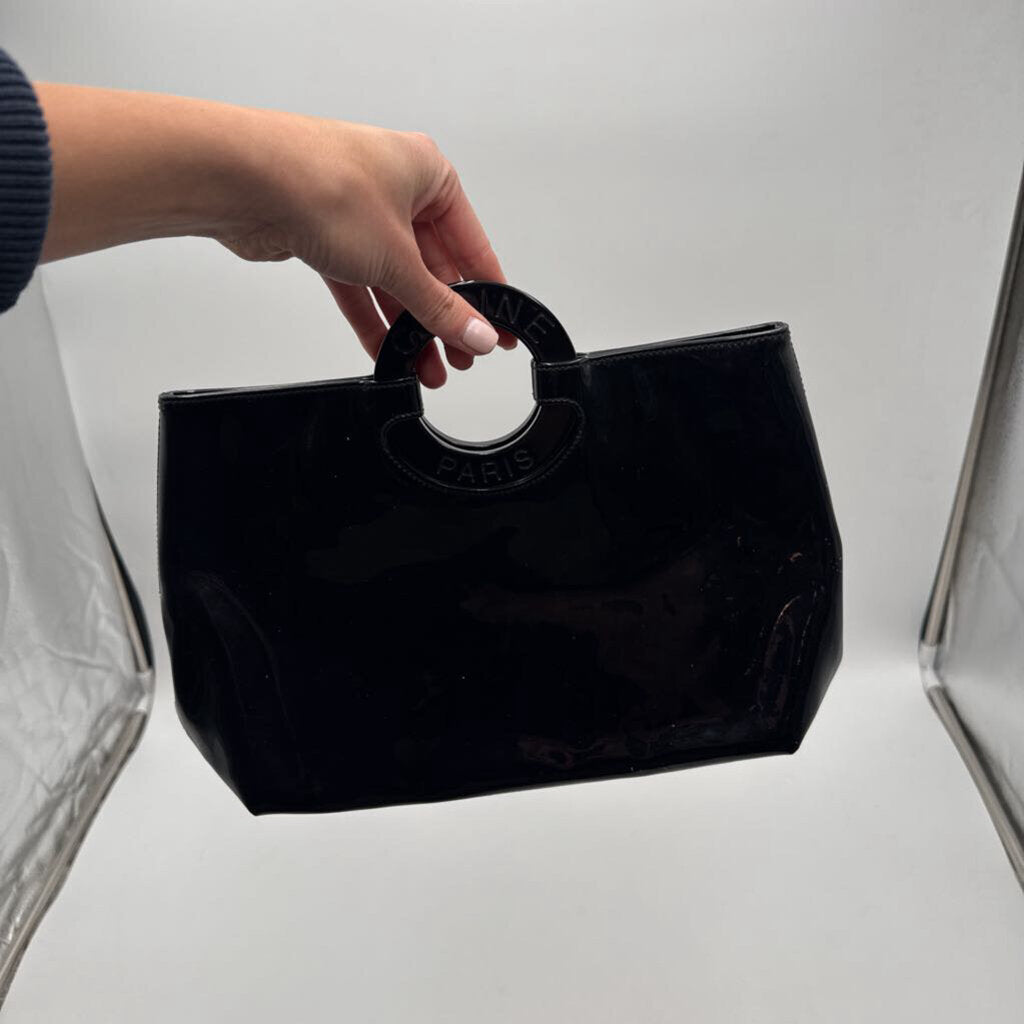 Black Patent Circle Tote Bag