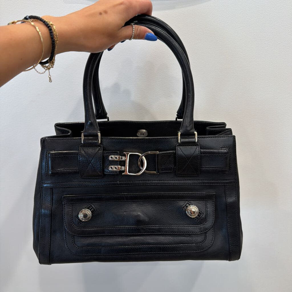 Black Leather Top Handle Bag