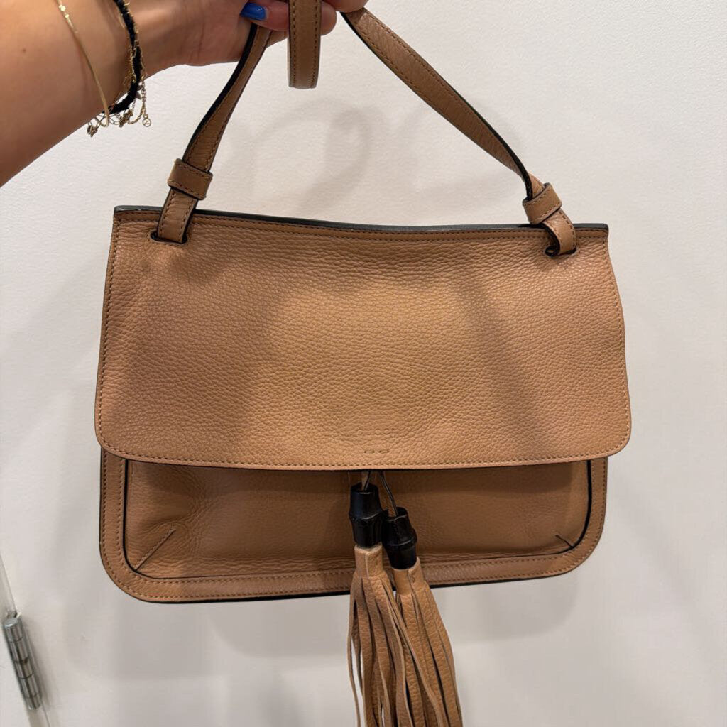 Beige Leather Bamboo Daily Flap Bag