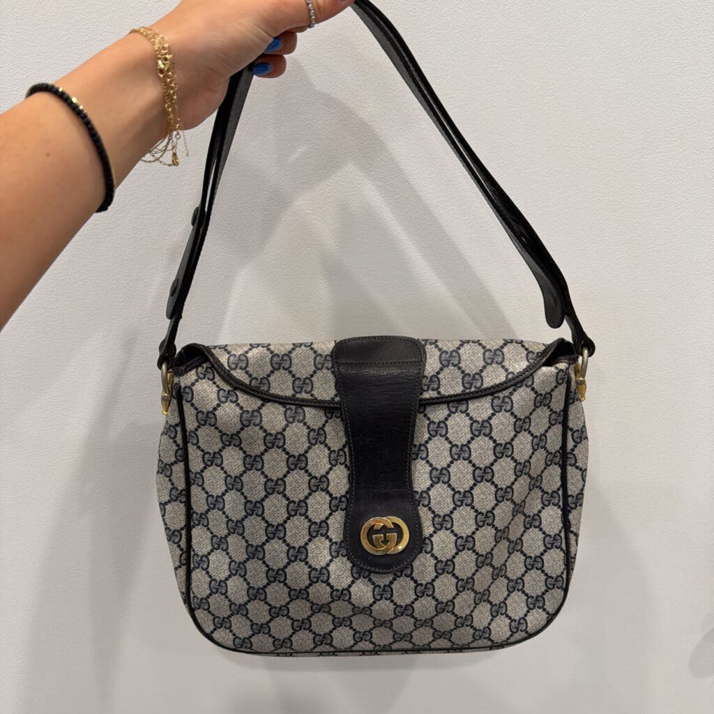 Navy Monogram Canvas Shoulder Bag