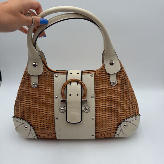 Cream Wicker Buckle Top Handle Bag