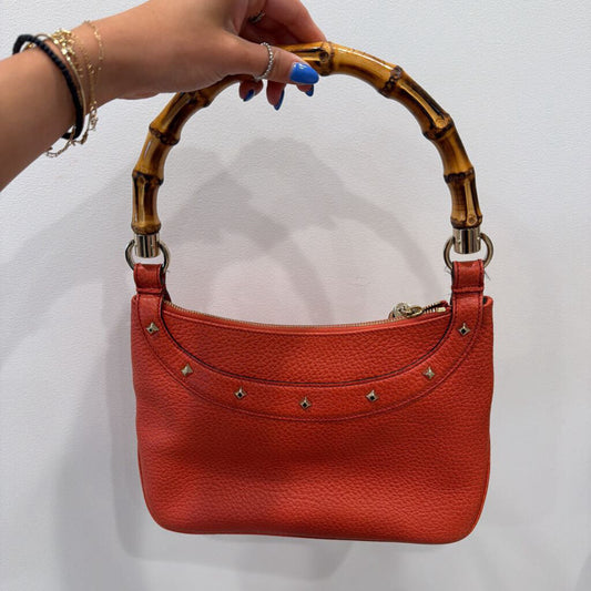 Orange Leather Bamboo Shoulder Bag