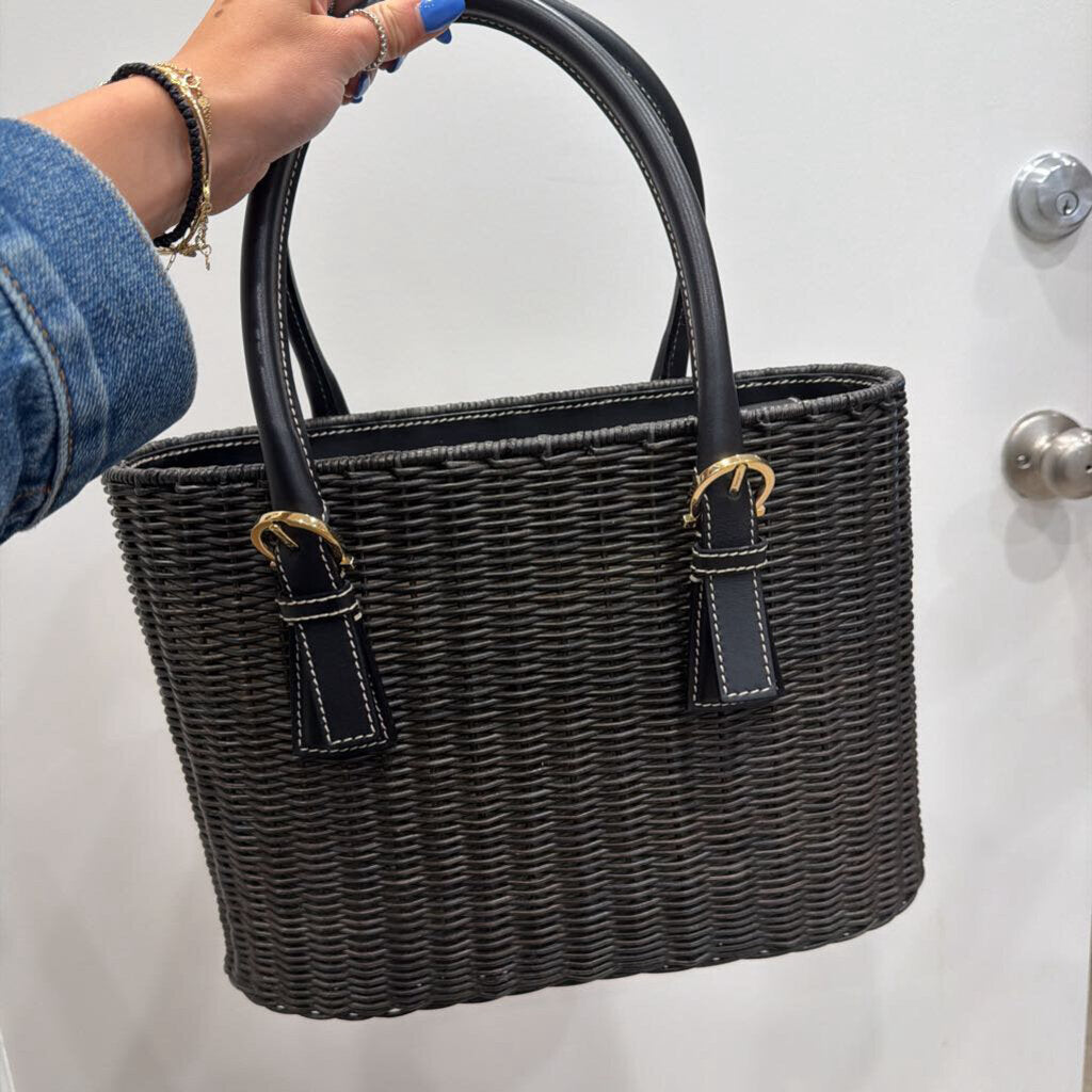 Black Wicker Rattan Bucket Bag