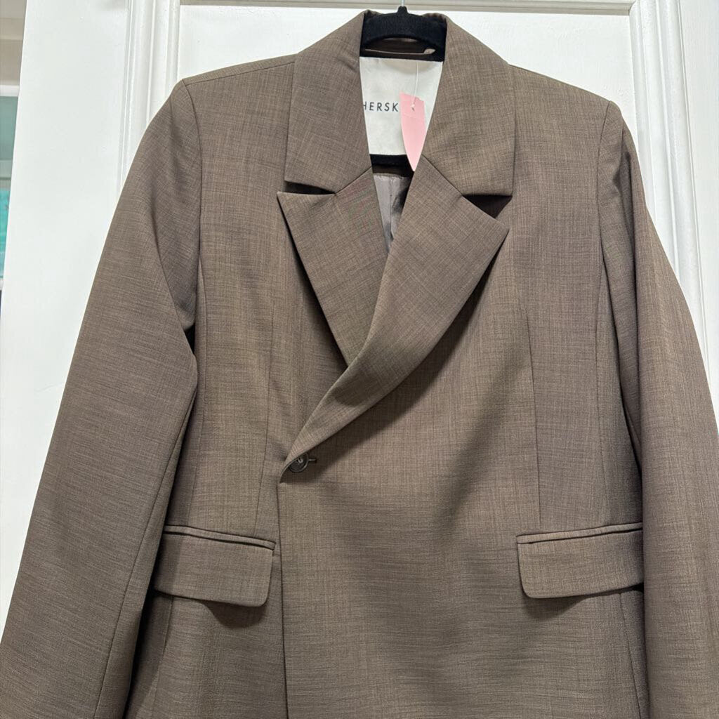 Brown Polyester One Button Blazer