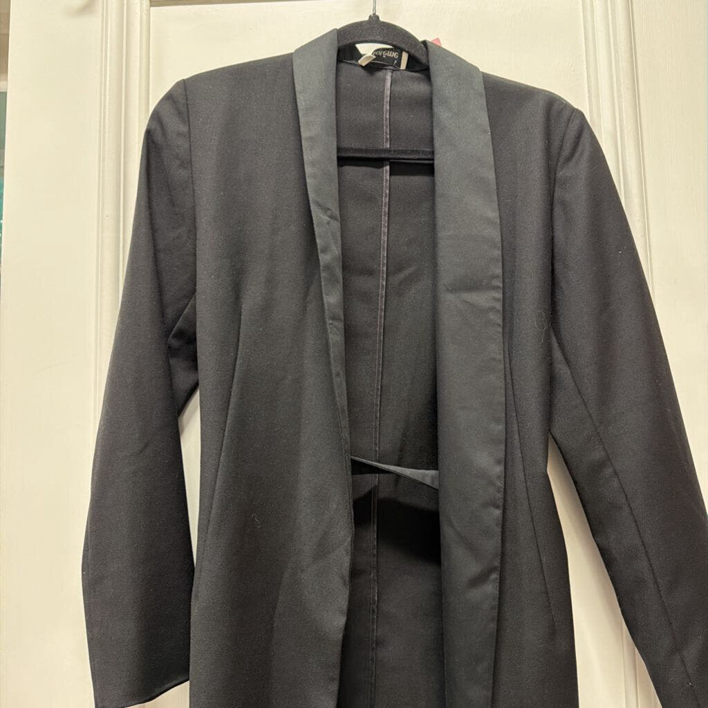 Black Poly/Wool Belted Blazer