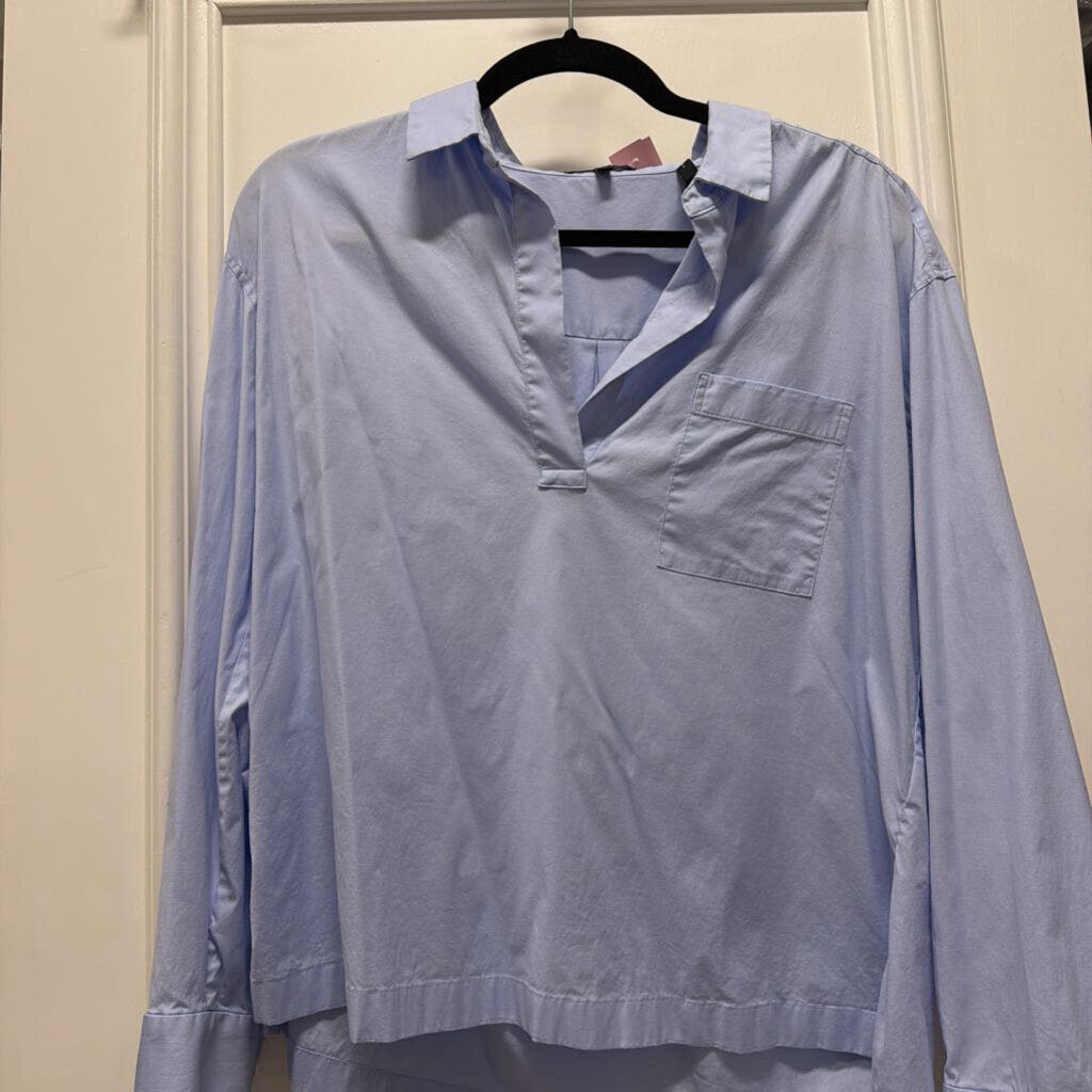 Blue Cotton Popover Top