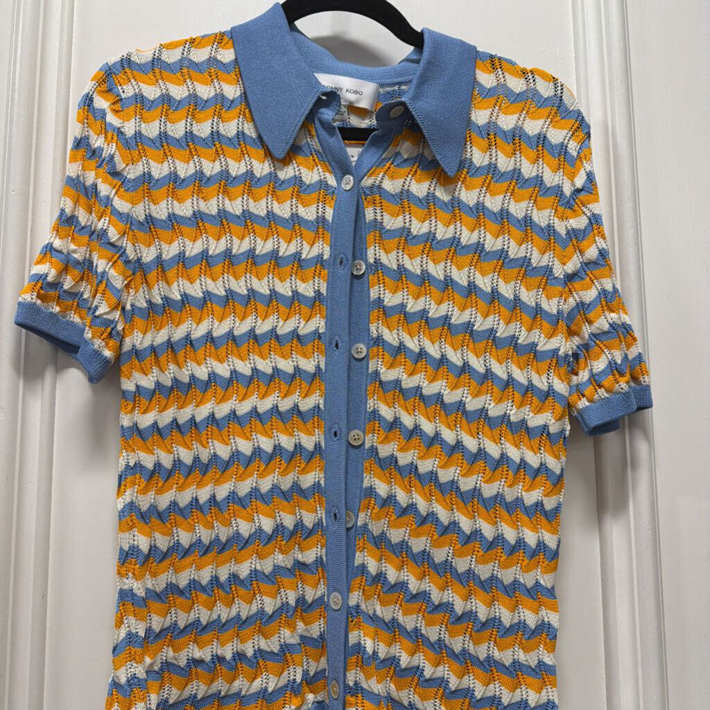 Blue/Orange/White Stripe Viscose/Nylon SS Sweater