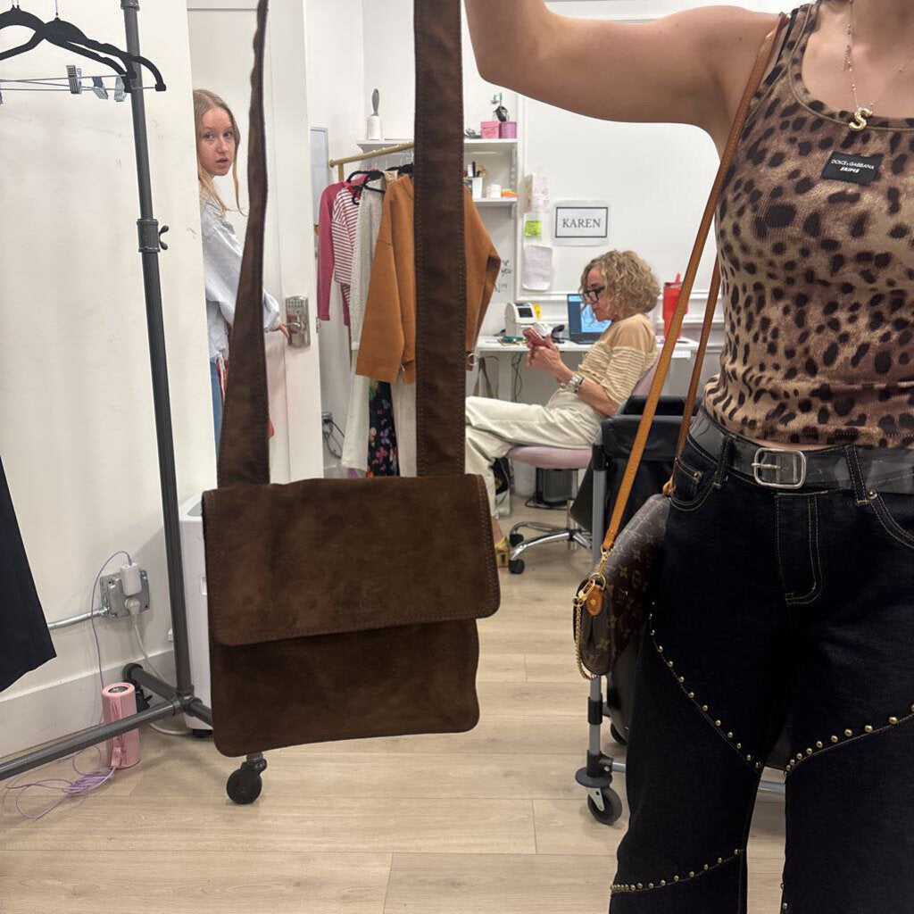 Brown Suede Square Crossbody