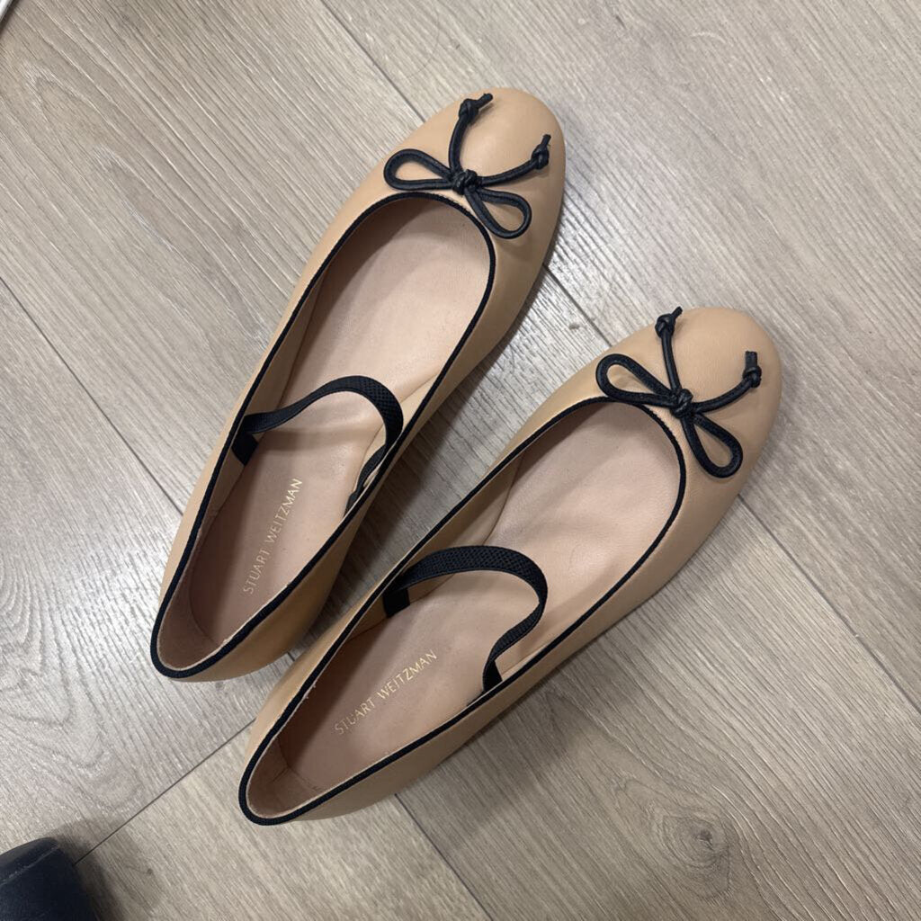 Beige Leather Mary Jane Flats