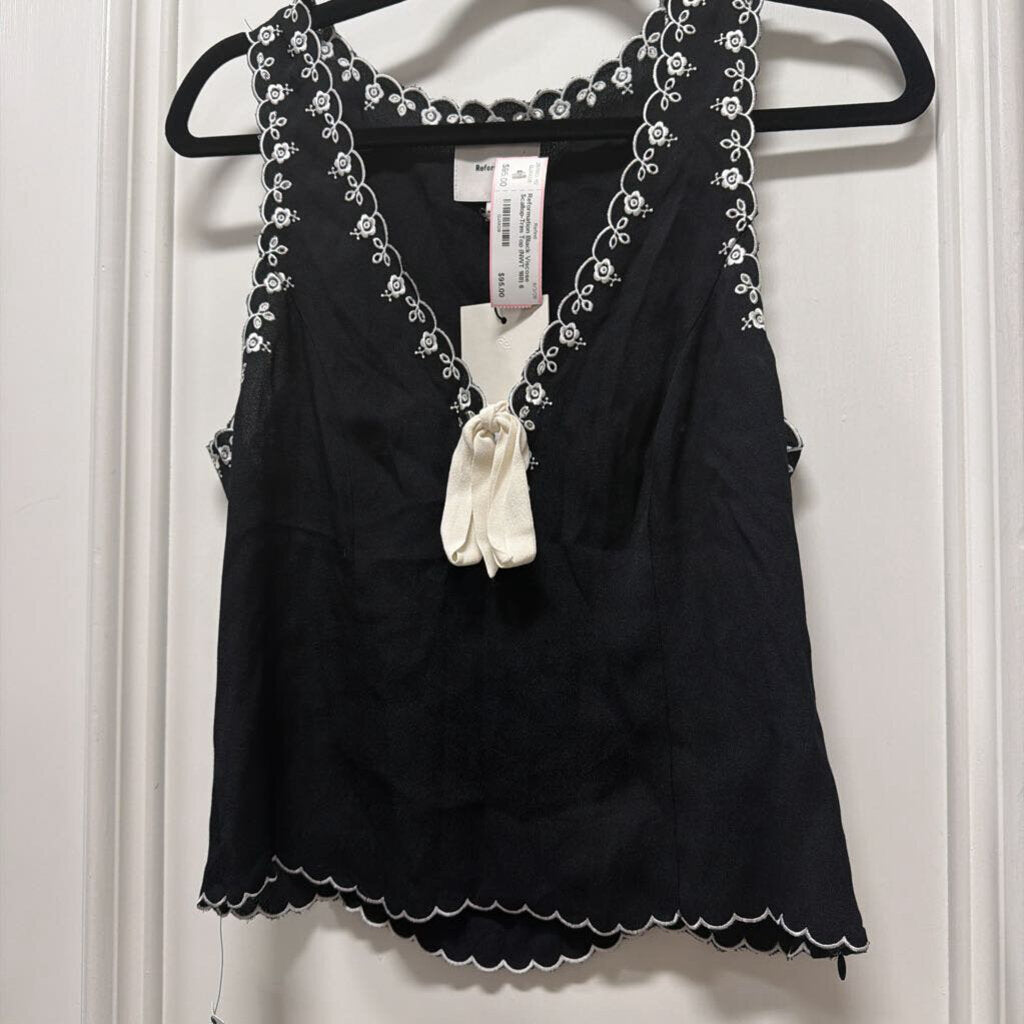 Black Viscose Scallop-Trim Top (NWT 168)